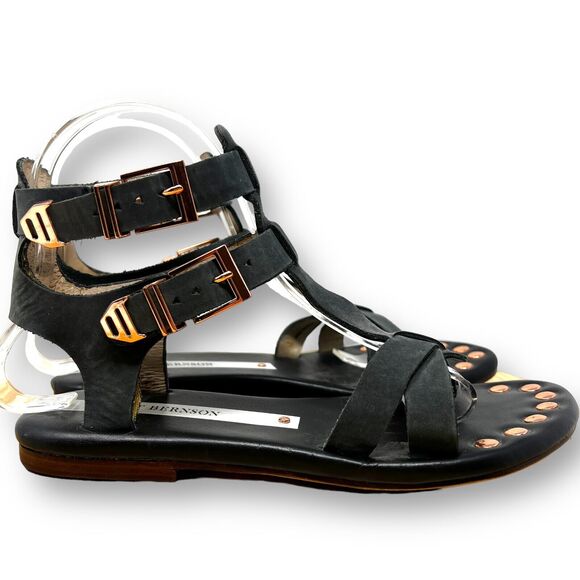 Matt Bernson Gladiator Sandal Studded Nubuck Leather Open Toe T Strap 7 - Picture 2 of 13